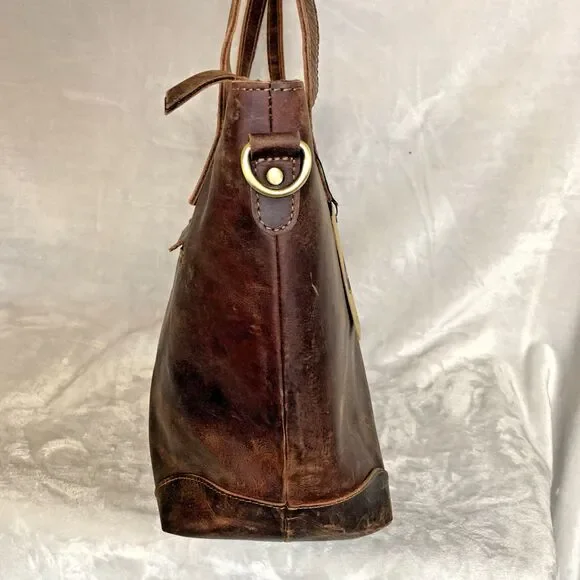NEW MH 100% Genuine Leather Distressed Brown Large Tote Laptop Bag Purse - Picture 11 of 16